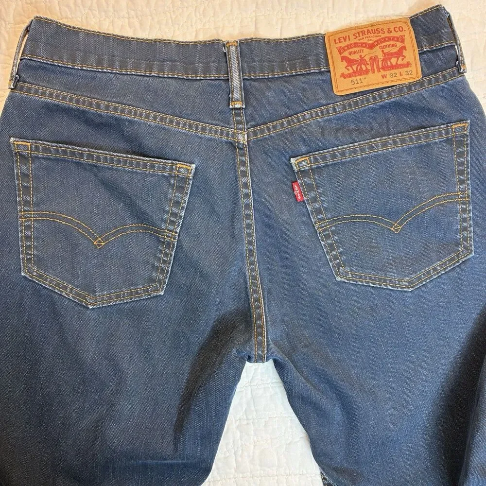 Levi's 511 Slim Fit Jeans Mens 32x32 Blue Dark Wash Denim Pants Casual